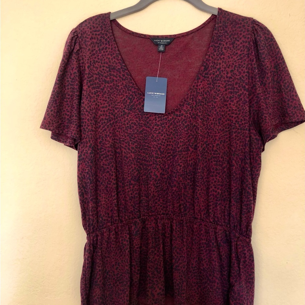 NWT Lucky Brand short flutter sleeve leopard print peplum top